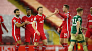 Liverpool players celebrate Jota's goal