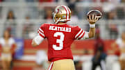 Quarterback CJ Beathard prepares to throw for the San Francisco 49ers