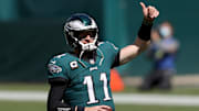 Carson Wentz thumbs up. 