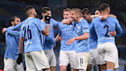 L'esultanza dei giocatori del Manchester City