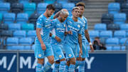 L'esultanza del Manchester City nell'amichevole con il Preston