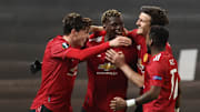 La joie des joueurs mancuniens pendant la demi-finale aller d'Europa League.