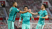 Nat Phillips and Diogo Jota celebrate Liverpool's equaliser