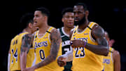 Los Angeles Lakers players Kyle Kuzma and Lebron James