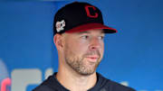 Cleveland Indians pitcher Corey Kluber in the dugout during a game against the Minnesota Twins