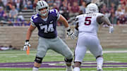 Kansas State OT Scott Frantz blocking against Mississippi State. 