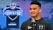 Tua Tagovailoa speaking at the NFL Combine
