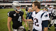 New England Patriots QB Tom Brady and Las Vegas Raiders QB Derek Carr