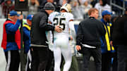 New Orleans Saints CB Eli Apple leaves field following injury suffered against the Tennessee Titans