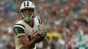 Jets receiver Robby Anderson turns up field with the ball in a game against the Dolphins.