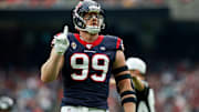 J.J. Watt celebrates a sack against the Oakland Raiders