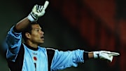 Oscar Cordoba of Colombia signals to a team mate