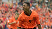 Patrick Kluivert celebrates scoring against Yugoslavia