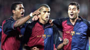 Patrick Kluivert, Rivaldo & Dani celebrate for Barcelona