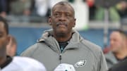 Philadelphia Eagles legendary receiver Harold Carmichael on the sideline.
