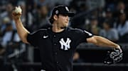 New York Yankees ace Gerrit Cole throws at Spring Training