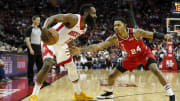 Former Portland Trail Blazers wing Kent Bazemore defends Houston Rockets star James Harden