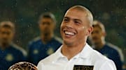 Real Madrid's Brazilian Ronaldo poses wi