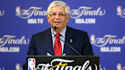 Former NBA Commissioner David Stern at the podium following Game 2 of the 2014 NBA Finals 