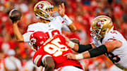 Kansas City Chiefs' Chris Jones hits San Francisco 49ers QB Jimmy Garoppolo