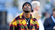 Chad Johnson looks up at the scoreboard during a game between the 49ers and Seahawks.