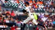 Shane Greene pitching against the San Francisco Giants.