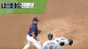 Willians Astudillo accidentally tags Leury Garcia in the crotch during a pickoff attempt.