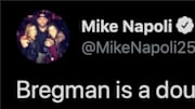 Mike Napoli calls out Alex Bregman following his bat carrying incident at World Series Game 6.