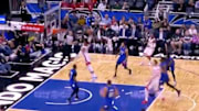 Russell Westbrook taking off for a thunderous dunk against the Magic. 