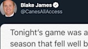 Miami athletic director Blake James tweeted an apology after the Hurricanes' embarrassing Bowl loss.