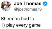 Joe Thomas still disagrees with Richard Sherman not having an agent.