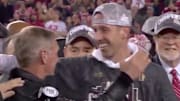 San Francisco 49ers head coach Kyle Shanahan was joined by his father in the team's celebration.
