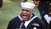 Navy officer Generald Wilson sang a national anthem to remember at the AFC Championship Game