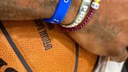 Los Angeles Lakers forward LeBron James honors Kobe Bryant at practice