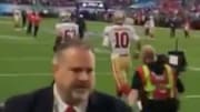 A camera man at the Super Bowl took a tough fall chasing after 49ers QB Jimmy Garoppolo. 