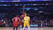 The Houston Rockets sent James Harden to take take the opening tip against the Los Angeles Lakers.