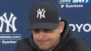 Yankees manager Aaron Boone at Wednesday's press conference.