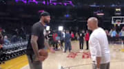 Los Angeles Lakers C DeMarcus Cousins warms up despite reports he's being waived. 
