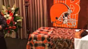 Cleveland Browns team mascot dog Swagger's funeral service