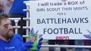 One St. Louis BattleHawks fan traded Casey Sayles a box of Thin Mints for a game ball.