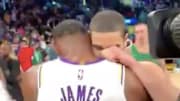 Lebron James and Jayson Tatum shared a hug after Sunday's Lakers-Celtics matchup. 