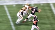 Matt Ryan got viciously stiff-armed after throwing interception vs. Saints on Thanksgiving.