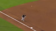 Braves score after ball bounces off third base on Saturday against White Sox.