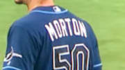 Rays pitcher Charlie Morton appears to have substance on neck during Tuesday's game against Yankees.