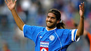 Sebastian Abreu of Cruz Azul, reacts after the ref