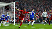 Luis Garcia celebrates his 'goal' 