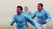 Stefano Fiore of Lazio celebrates scoring