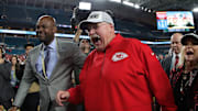 Andy Reid celebrating after capturing his first Super Bowl as an NFL head coach