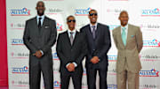 Boston Celtics stars Kevin Garnett, Rajon Rondo, Paul Pierce, and Ray Allen