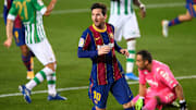 Messi celebrando uno de los goles anotados al Real Betis